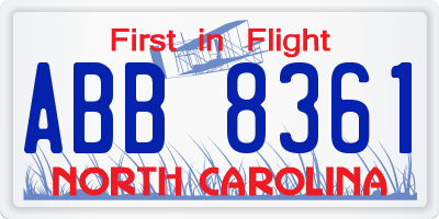 NC license plate ABB8361