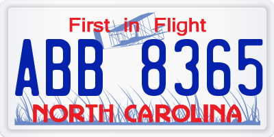 NC license plate ABB8365