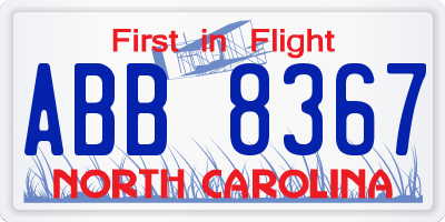 NC license plate ABB8367