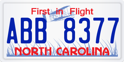 NC license plate ABB8377