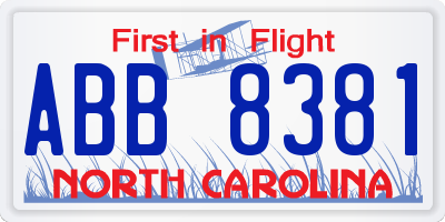NC license plate ABB8381