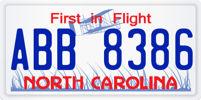 NC license plate ABB8386