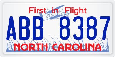 NC license plate ABB8387