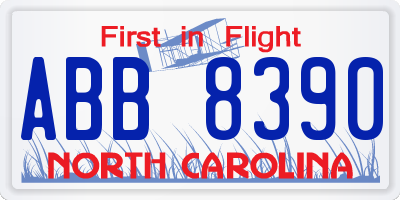 NC license plate ABB8390