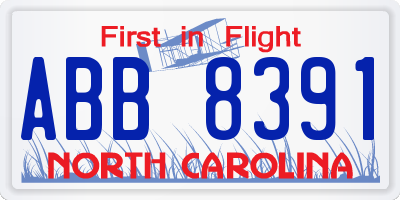 NC license plate ABB8391