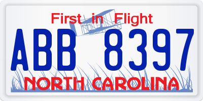 NC license plate ABB8397