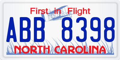 NC license plate ABB8398