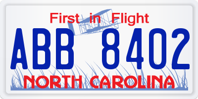 NC license plate ABB8402