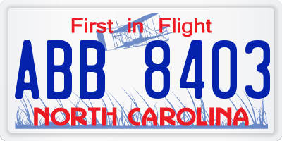 NC license plate ABB8403