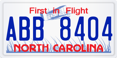 NC license plate ABB8404