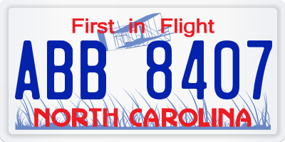NC license plate ABB8407