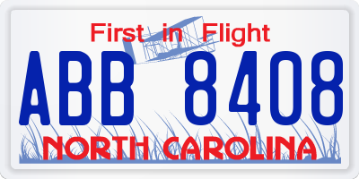 NC license plate ABB8408