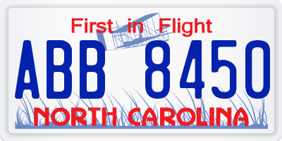 NC license plate ABB8450