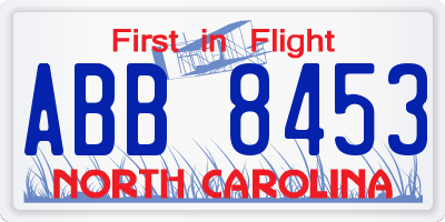 NC license plate ABB8453
