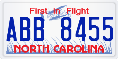 NC license plate ABB8455