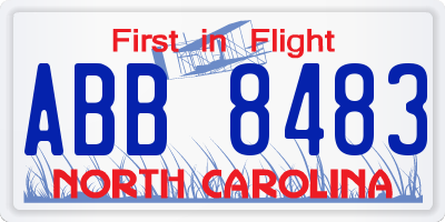 NC license plate ABB8483