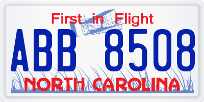 NC license plate ABB8508