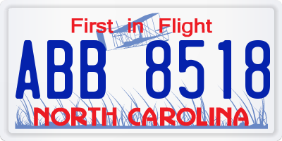 NC license plate ABB8518