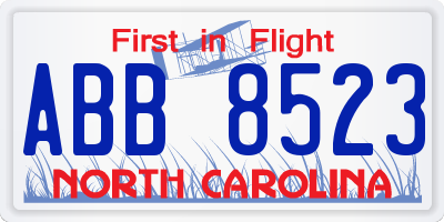 NC license plate ABB8523