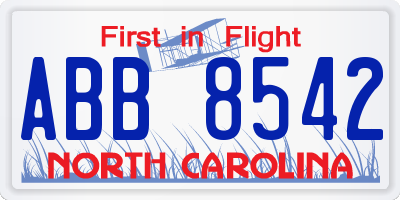 NC license plate ABB8542