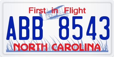 NC license plate ABB8543