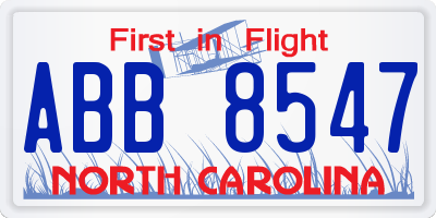NC license plate ABB8547