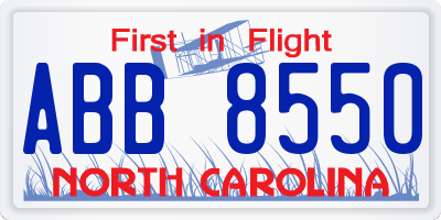NC license plate ABB8550