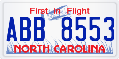 NC license plate ABB8553