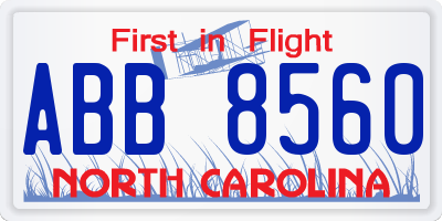 NC license plate ABB8560