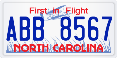 NC license plate ABB8567
