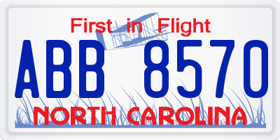 NC license plate ABB8570