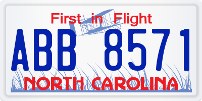NC license plate ABB8571