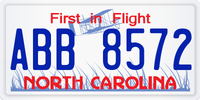 NC license plate ABB8572