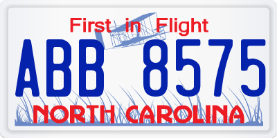 NC license plate ABB8575