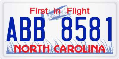 NC license plate ABB8581