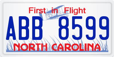 NC license plate ABB8599