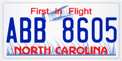 NC license plate ABB8605