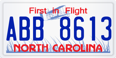 NC license plate ABB8613