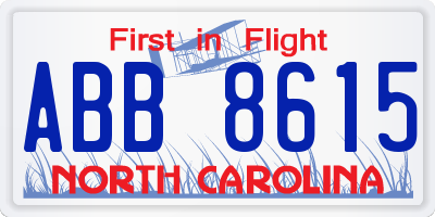 NC license plate ABB8615