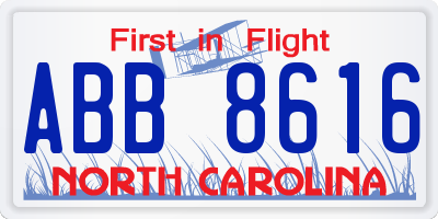 NC license plate ABB8616