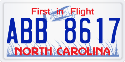 NC license plate ABB8617