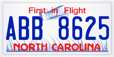 NC license plate ABB8625
