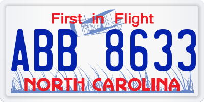 NC license plate ABB8633