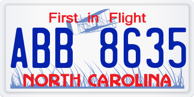 NC license plate ABB8635