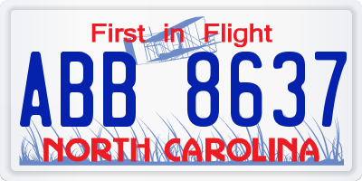 NC license plate ABB8637