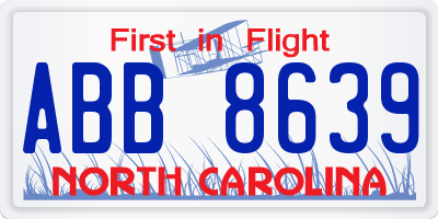 NC license plate ABB8639
