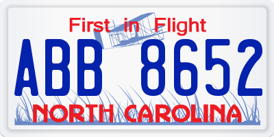 NC license plate ABB8652