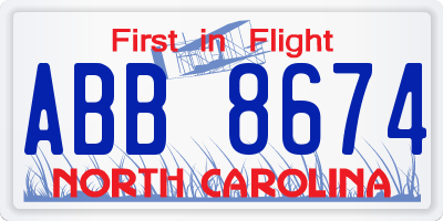 NC license plate ABB8674