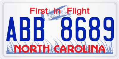 NC license plate ABB8689