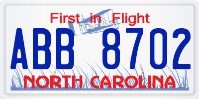 NC license plate ABB8702
